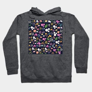 Abstract Leaves & Flowers Pattern In Blue Background Hoodie